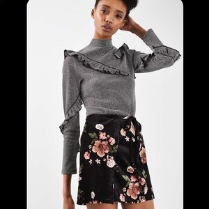 TOPSHOP velvet floral print skirt